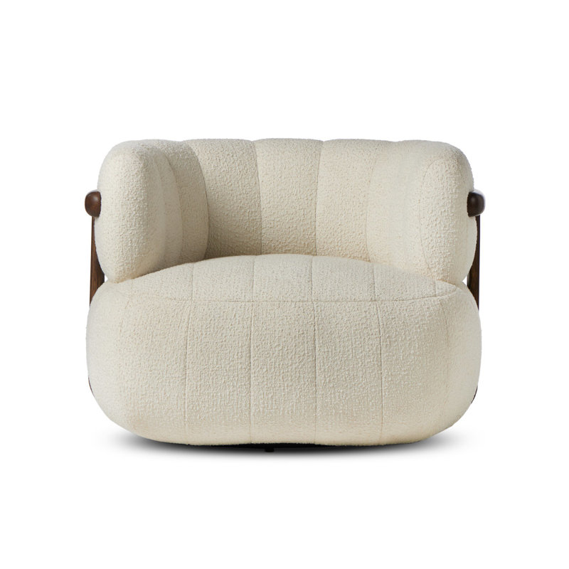 Altro Snow Upholstered Swivel Barrel Chair with Oak Frame