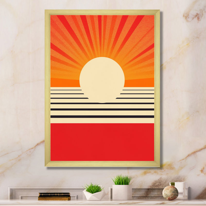 «Minimal Geometric Orange Bold Sunset VI», reproduction sur toile, H 44 po x l 34 po x P 1,5 po, Encadrement doré