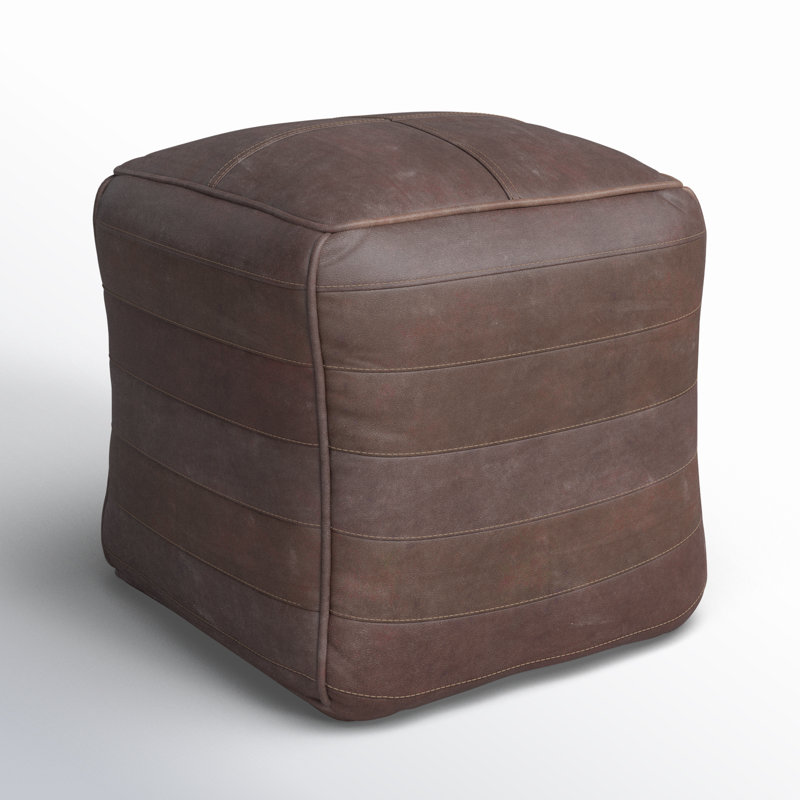 Repose-pieds en cuir Shari, Cuir véritable brun foncé