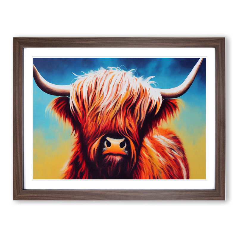 The Highland Cow - Single Picture Frame Print, 25cm H x 34cm W, Dark Brown