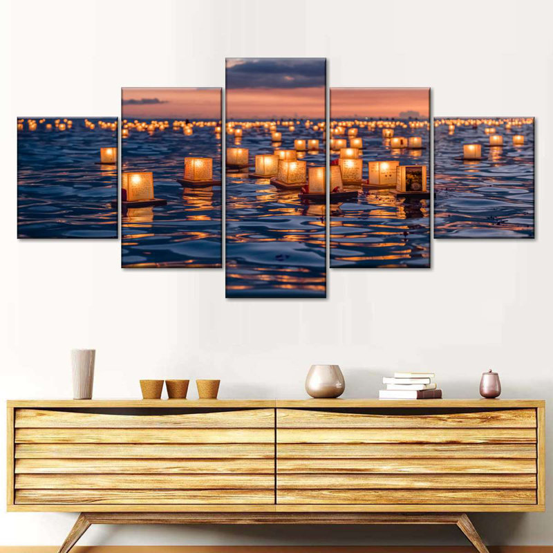 " Ocean Of Lanterns " 5 - Pieces, 30" H x 68" W x 1.25" D