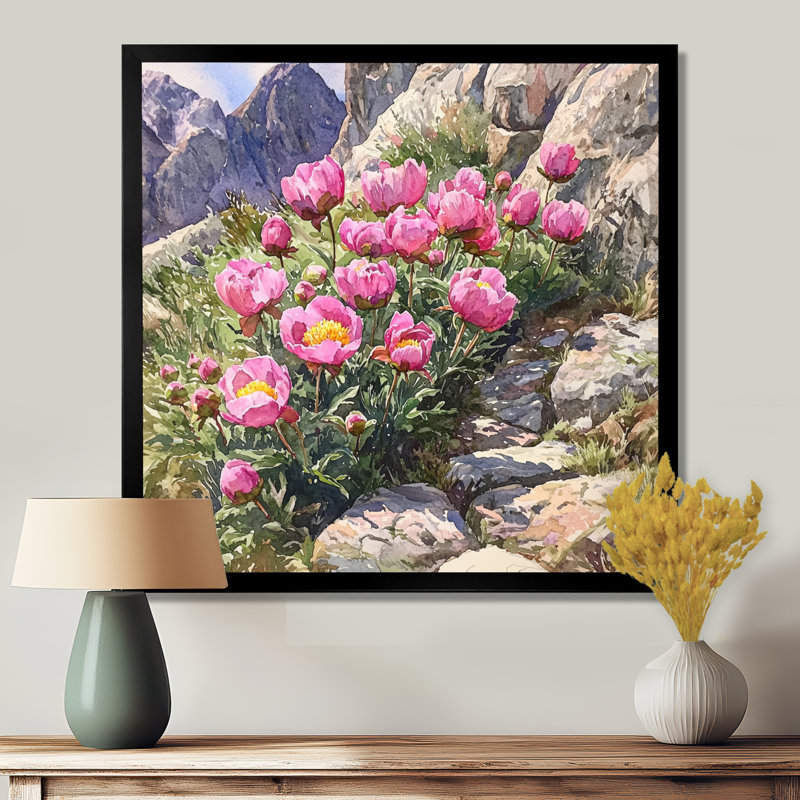 Pivoines le long du sentier de montagne II - décorations murales pivoines, H 16 po x l 16 po, Noir, noir, noir, noir