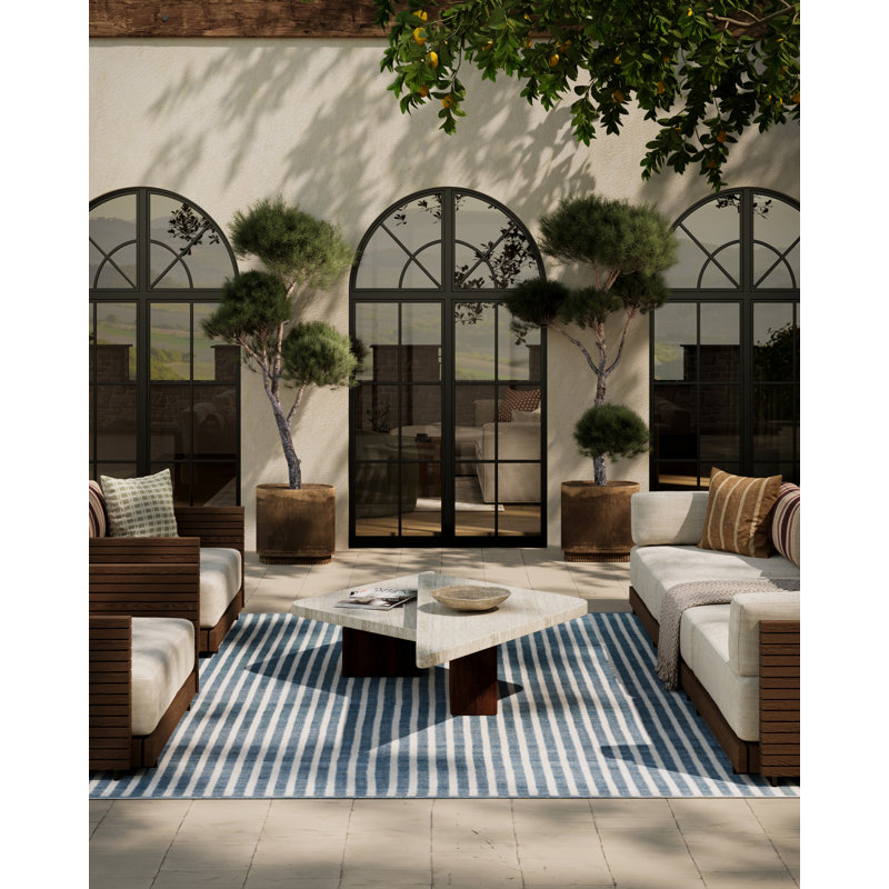 Momeni Caicos Hand Woven PET Striped Blue Indoor Outdoor Rug 2' X 3', Rectangle 2' x 3'