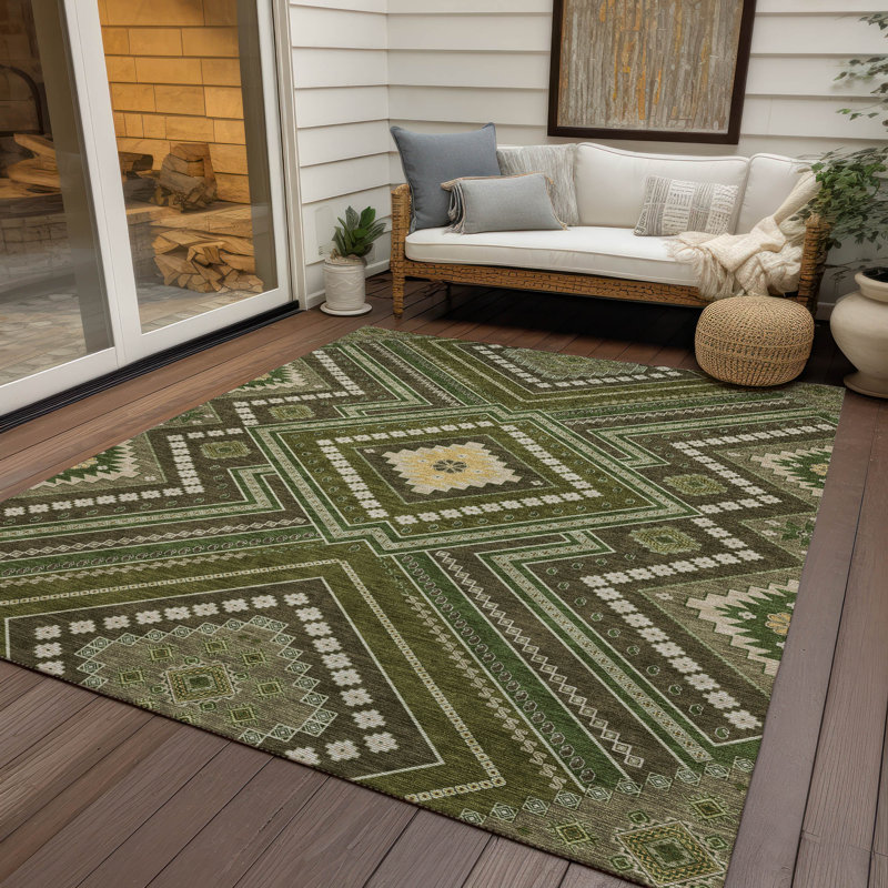 Tapis intérieur / extérieur lavable olive Solene , 9 pi x 12 pi