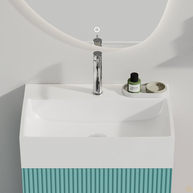 Lavabo de salle de bain intégré en céramique blanche avec 1 trou de robinet et trop-plein