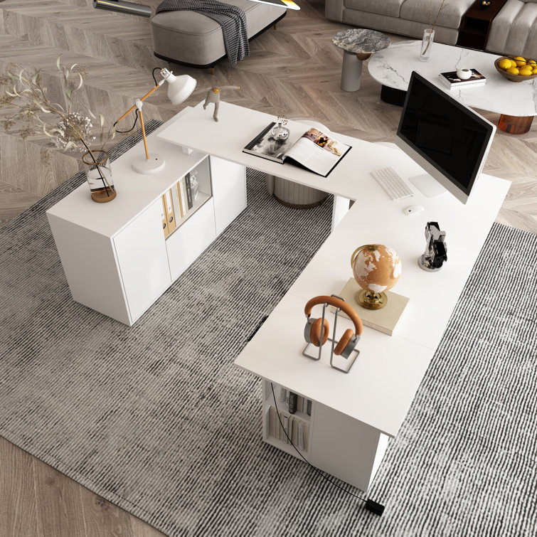 Flosi 72.4'' W Height Adjustable Rectangle Computer Desk with Drawer and Cabinet