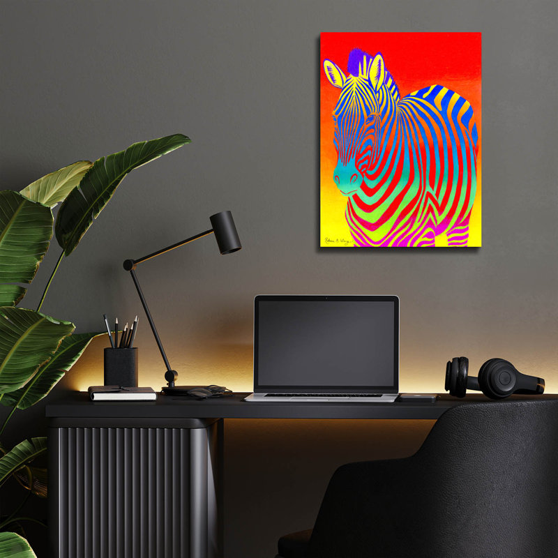 "Zèbre psychédélique" par Rebecca Wang Art, H 16 po x l 12 po