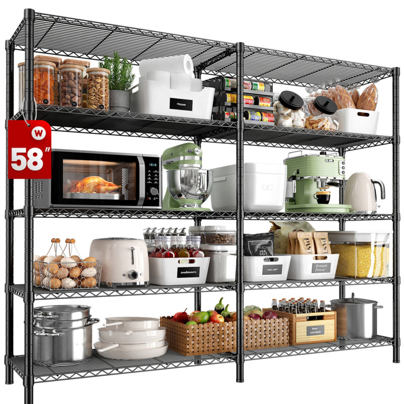 Marlia Steel Height -Adjustable Storage Rack Heavy Duty Shelving Unit, 5-Tiers 59" H x 58" W x 13.8" D, Black