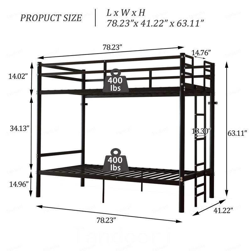 Lit superposé avec échelle et garde-corps haut, capable de se diviser, lit superposé en métal, espace de rangement, silencieux, taille simple sur simple