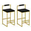 Tabouret de bar moderne à hauteur de comptoir en velours noir avec cadre moderne, or, rembourré, base, application multi-pièces-121107597-121107598