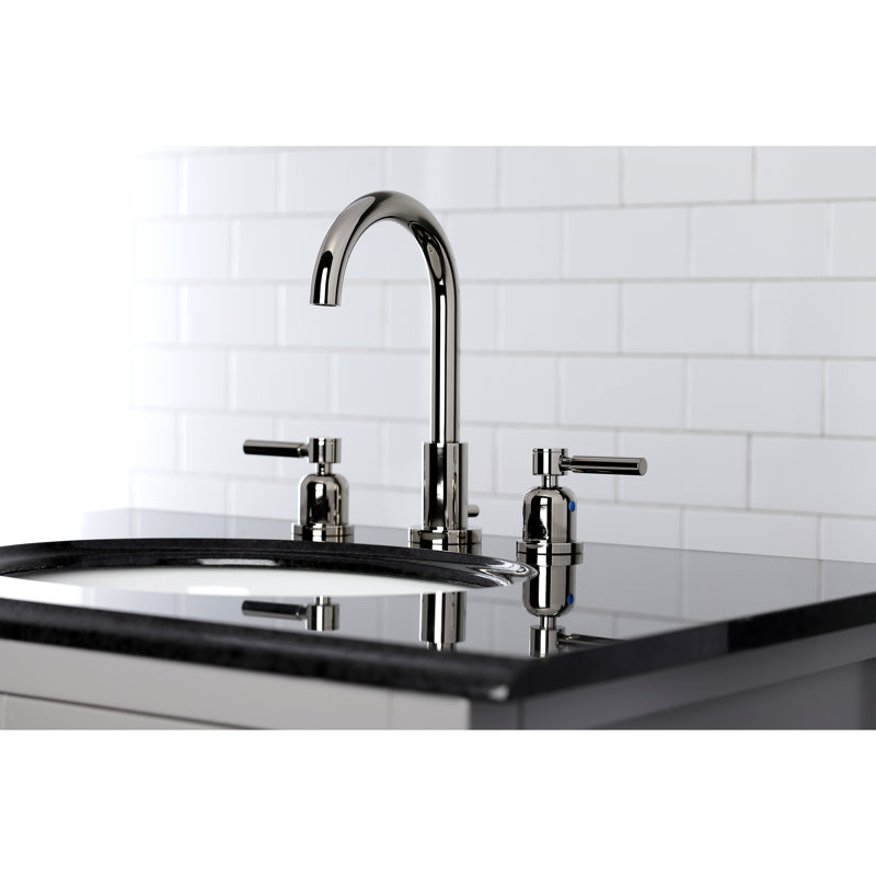 Kingston Brass Concord Two-Handle 3-Hole Deck Mount Widespread Bathroom Faucet with Brass Pop-Up Drain, Polished Nickel