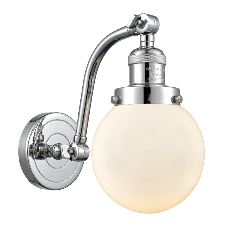Clementina Armed Sconce, Matte White Cased, Incandescent, Polished Chrome