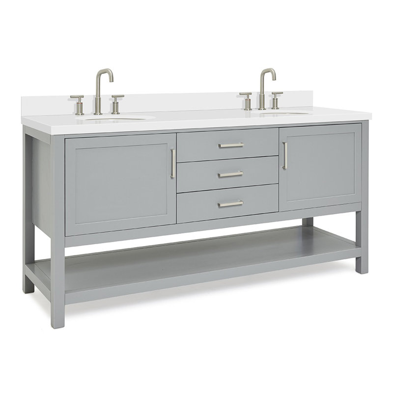 Ensemble de meuble-lavabo double 73 po Abby, Gris, Quartz blanc, Rectangulaire