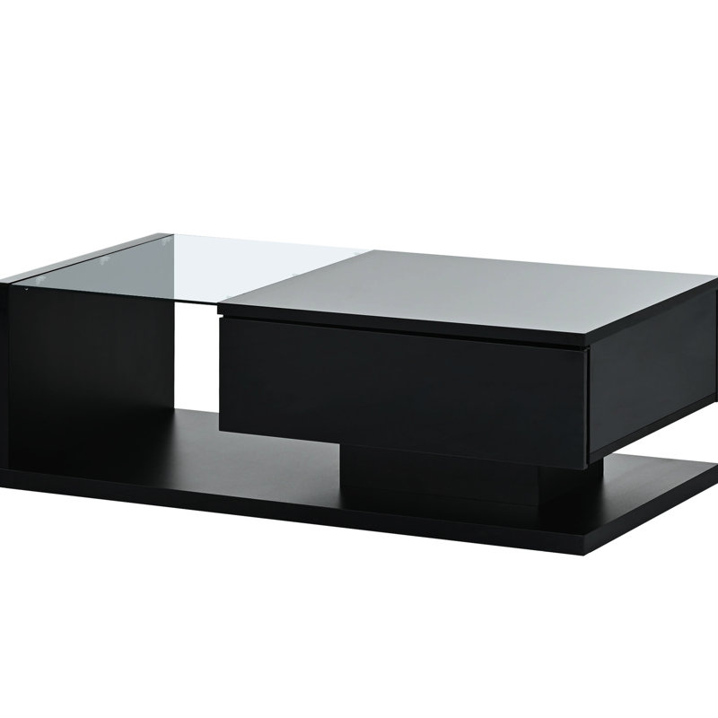 2 tables centrales avec finition brillante noire et surface de rangement ultrabrillante pour café, Noir