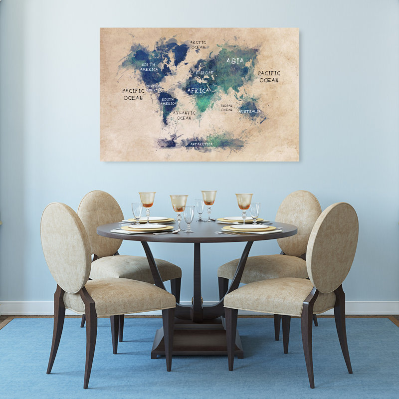 Art mural rétro rétro carte du monde rétro, 32" H x 48" W