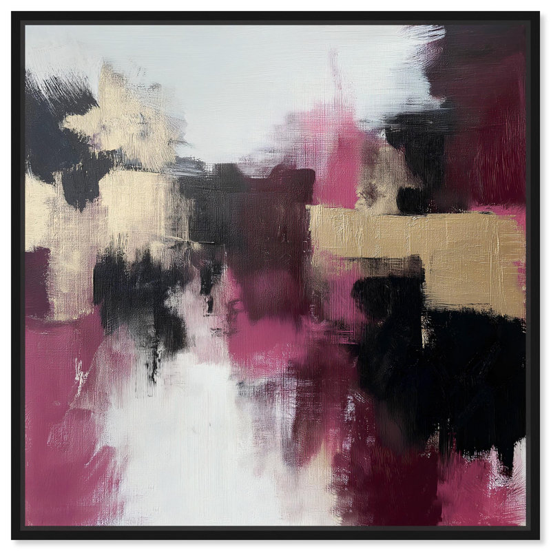 Art Remedy abstrait avec toile dorée, H 13 po x l 13 po, Cadre flottant noir
