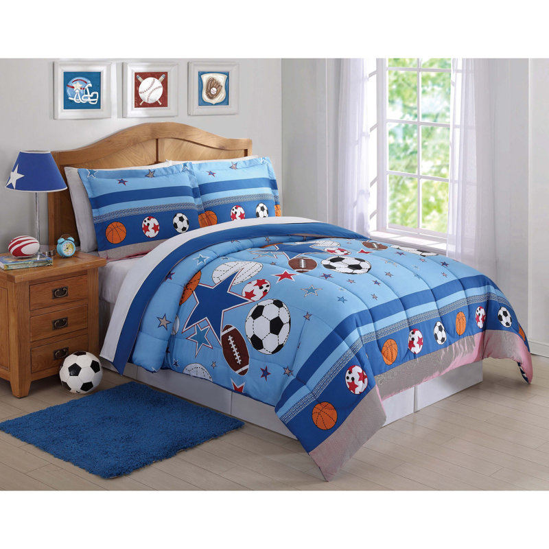 Sports and Stars Comforter Set – Kids Bedding with Baseball, Football, Soccer & Volleyball Design