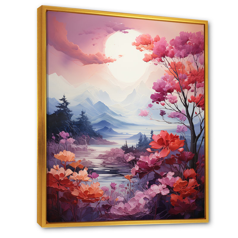 Mystic Forest Sunlight II - Rainbow Wall Art Living Room, Cadre flottant doré, H 44 po x l 34 po x P 1,5 po