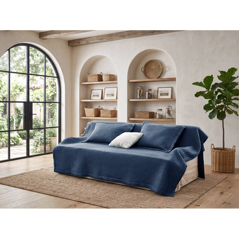  Quilts - Soft Lightweight Quilted Bedspread Coverlet with Contrast Stitching, Queen Quilt + 2 Shams, Navy