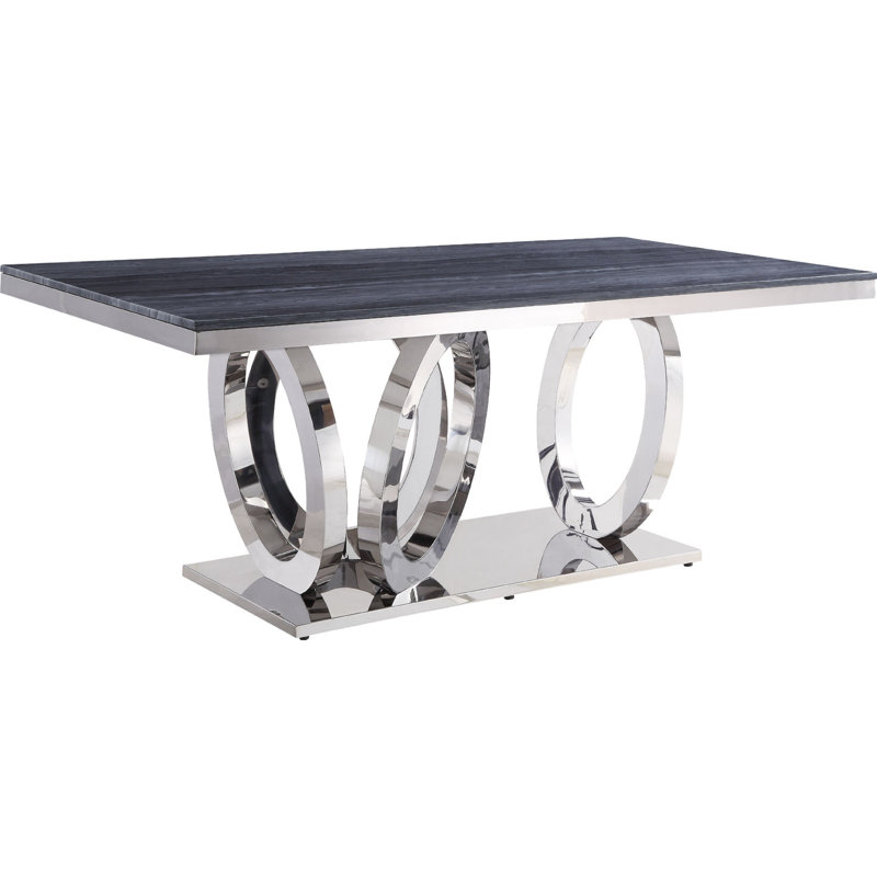 Gray Faux Marble and Stainless Steel Dining Table