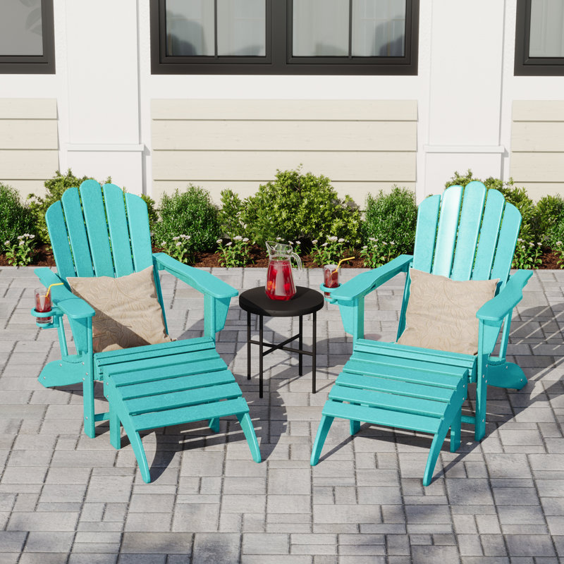 Outdoor Poly Adirondack Chair With Ottoman 4-Piece Set, Teal