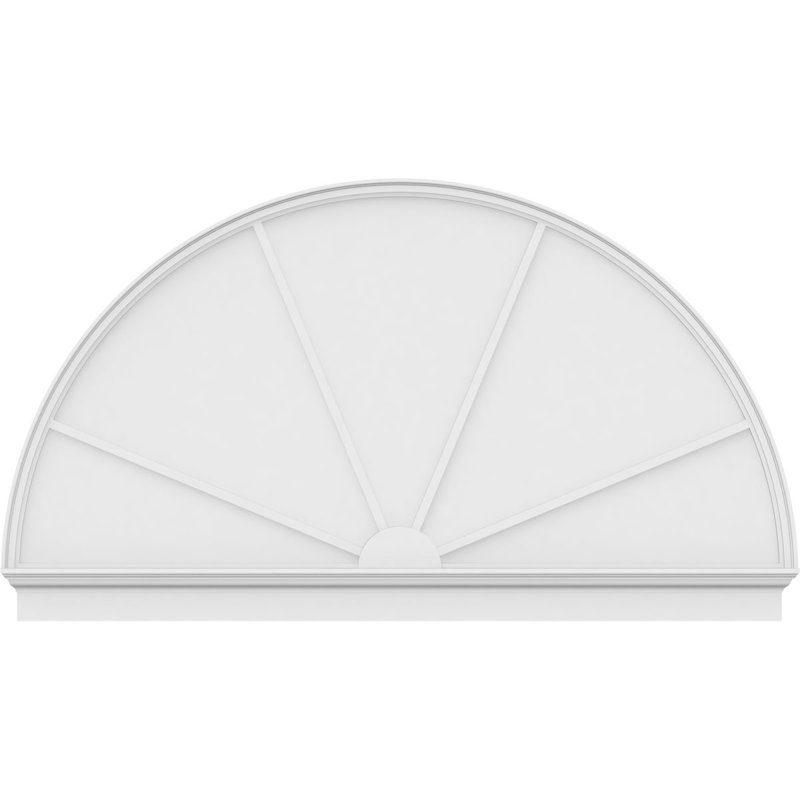 Architectural grade 4-spoke PVC pedimented semi-circle, H 49 3/4 po x l 86 po x P 2 3/4 po