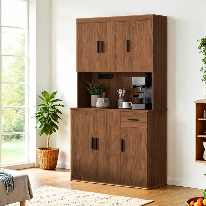Armoire de cuisine, armoire de rangement de 71 po de hauteur avec prise de courant, huche de cuisine autoportante avec comptoir