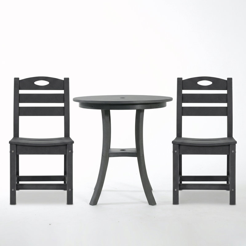 Ensemble de bar d'extérieur 3 pièces avec table ronde et 2 chaises, Gris