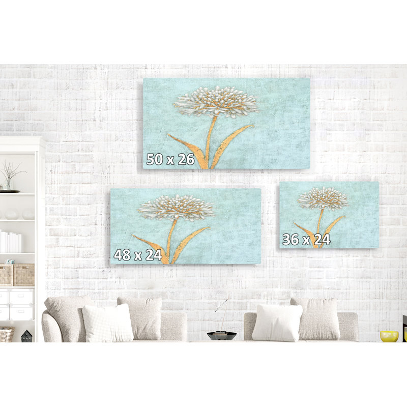 Alliums, fleur, sur bleu, cyan, bleu sarcelle, or, doré, blanc, pissenlit, nature, simple, tige, H 16 po x l 24 po x P 1,5 po