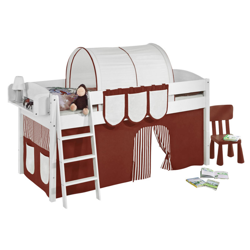 Basic European Single Mid Sleeper Bed with Curtain, Brown/Beige