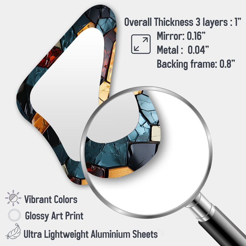 Gold And Blue Cubic Mosaic Tiles I - Abstract Tile Modern Wall Mirror In Asymmetrical Shapes
