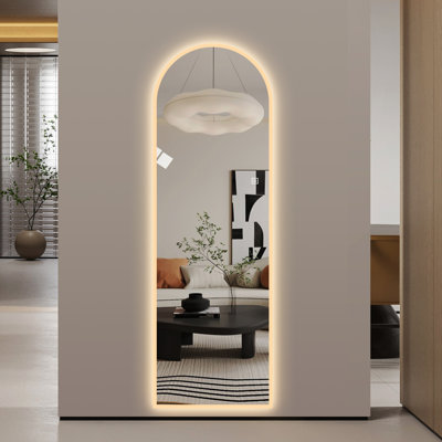 Miroir arqué pleine longueur 65 po x 21 po à DEL, miroir mural avec 3 modes de couleur et gradation continue