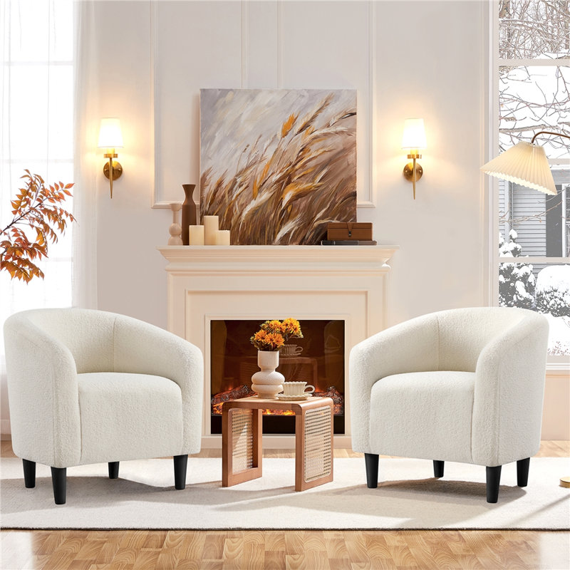Fauteuil tonneau rembourré moderne et minimaliste de 65 cm de large, Ivoire ivoire