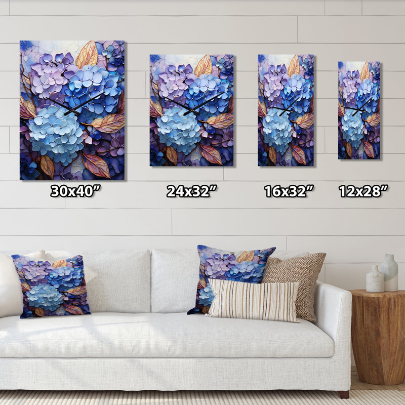Horloge murale moderne bleu et mauve, H 40 po x l 30 po x P 1 po