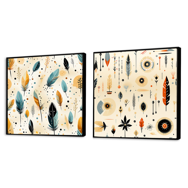 Tiffannee - Ensemble de 2 collages carrés botaniques abstraits, Cadre flottant noir, H 16 po x l 33 po