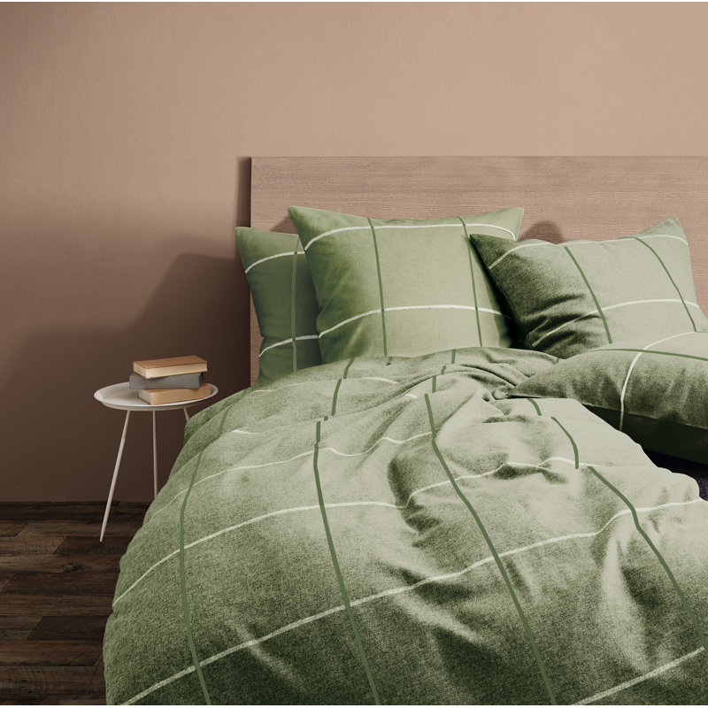100% Cotton Duvet Cover Set, 155 x 200cm - 1 Pillowcase (80 x 80 cm), Green
