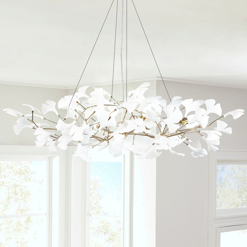 Lustre en céramique avec feuilles de ginkgo, H 21 po x l 47 po x P 47 po