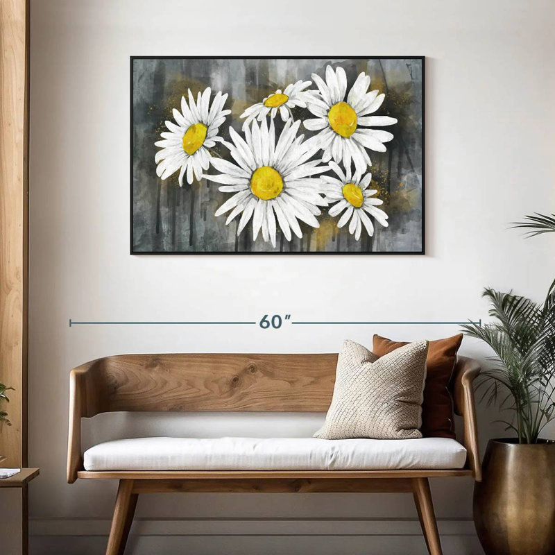 Bouquet de marguerites, Cadre flottant noir, 43 po x 29 po