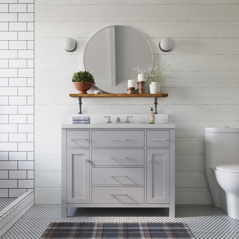 Meuble-lavabo simple 42 po avec plateau en quartz blanc Macnair, gris