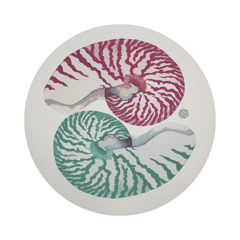 Nautilus Turq Pebble 16" Vinyl Placemat, Pink/Green