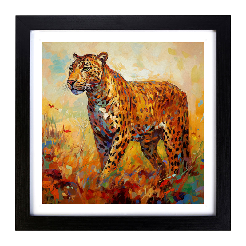 Leopard Color Field Painting No.3 - Single Picture Frame Print on Wood, Black