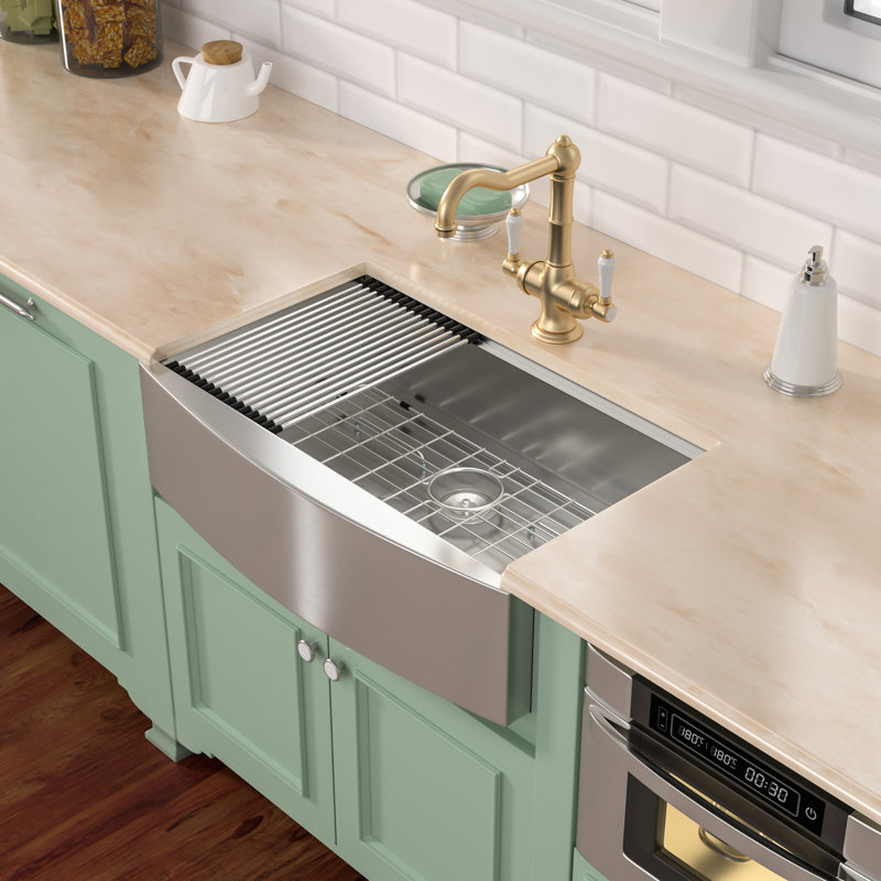 33'' L x 22"W Farmhouse Apron Kitchen Sink Undermount Workstation Single Bowl Stainless Steel Kitchen Sink, Brushed Nickel