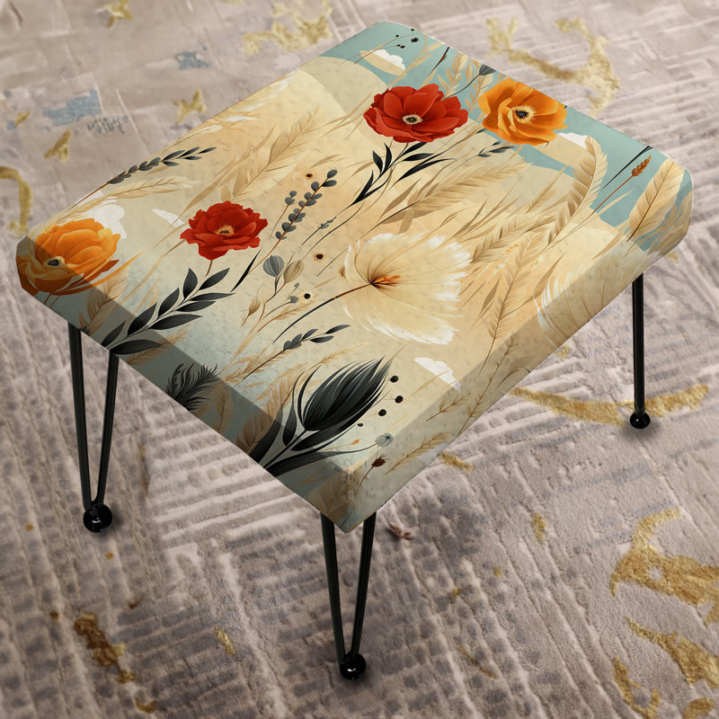 Beige Meadow Flowers Boho Pattern IV - Floral Rectangle Ottoman