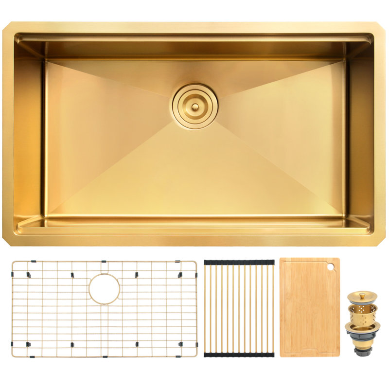 Évier de cuisine à double cuve encastrable L 32 po x l 19 po, Doré