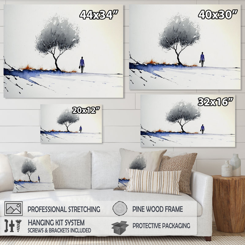 «Gray Tree in Watercolor Solitude», reproduction sur toile, H 24 po x l 32 po x P 1 po, Toile tendue