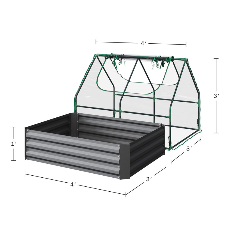 Raised Garden Bed with Removable Green House - 4ft x 3ft Rust-Resistant Galvanized Steel Planter Box with PVC Grow Tent by Pure Garden