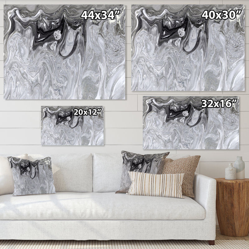 Gris abstrait liquide - peinture sur toile, H 16 po x l 32 po x P 1 po, Toile tendue