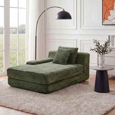 Eliam 65" Oversized Indoor Chaise Lounge Chair, Right-Arm Facing Upholstered Daybed with 2 Pillows, No Assembly Flannel Sleeper Sofa for Living Room and Bedroom