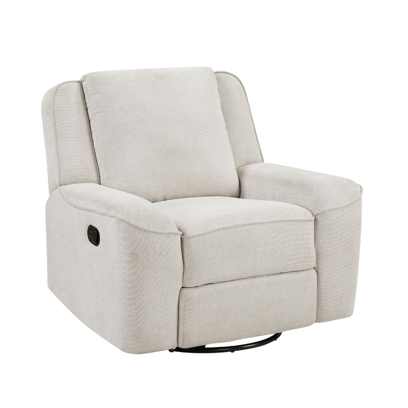 Ruma Swivel Manual Reclining Chair W Tab Pull, Beige Chenille Fabric