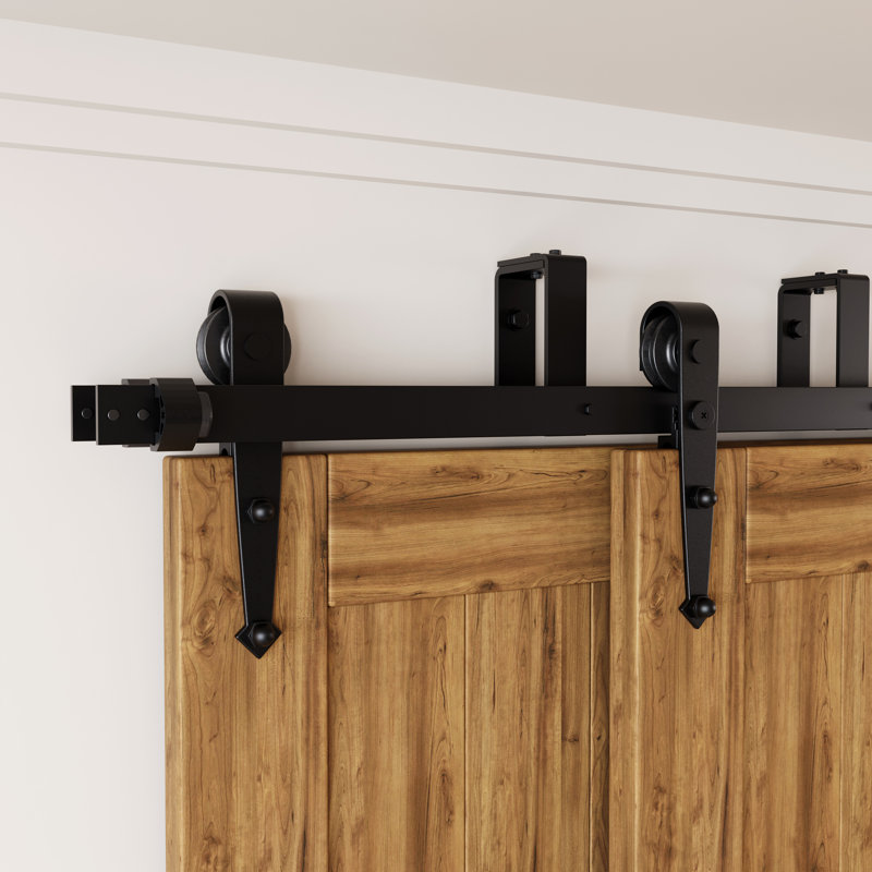 Ensemble de quincaillerie de porte de grange à trois voies et à double rail de style flèche noire rustique (porte non incluse)